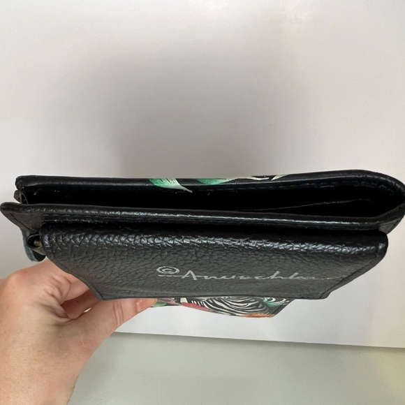 Anuschka Zebra Wallet Black Leather Floral Clutch Wallet NWOT Hand Painted - Picture 16 of 16
